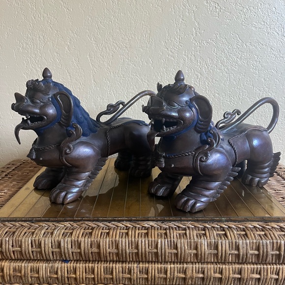 Bronze 18th century foo dogs the Paul lapis - Picture 11 of 16